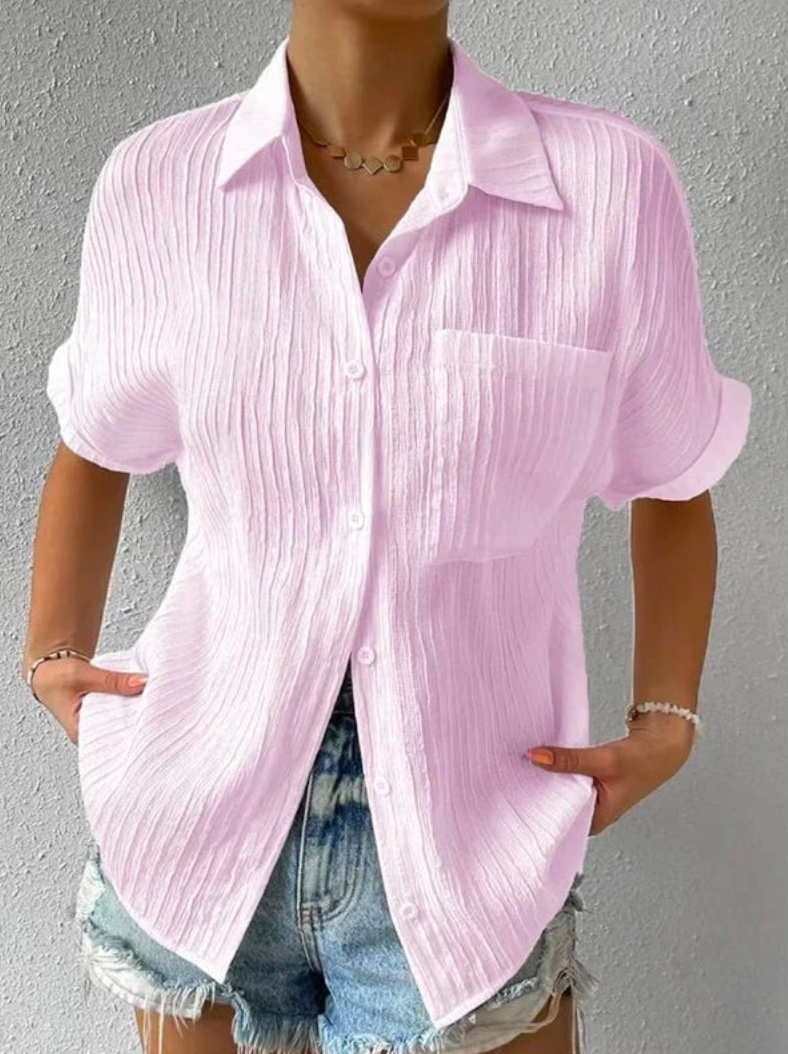 Dames Blouse Korte Mouw met Knoopsluiting en Oversized Fit