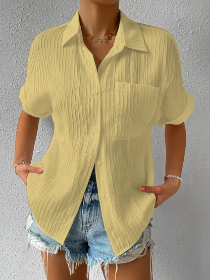 Dames Blouse Korte Mouw met Knoopsluiting en Oversized Fit