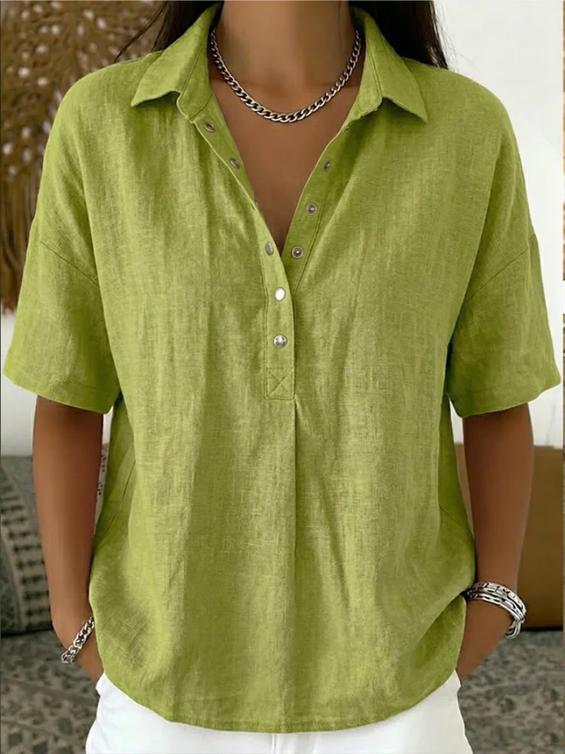 Dames Blouse Korte Mouw met Kraag en Knoopdetail Groen