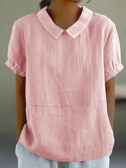 Dames Blouse Korte Mouw met Kraag en Relaxed Fit Lichtroze