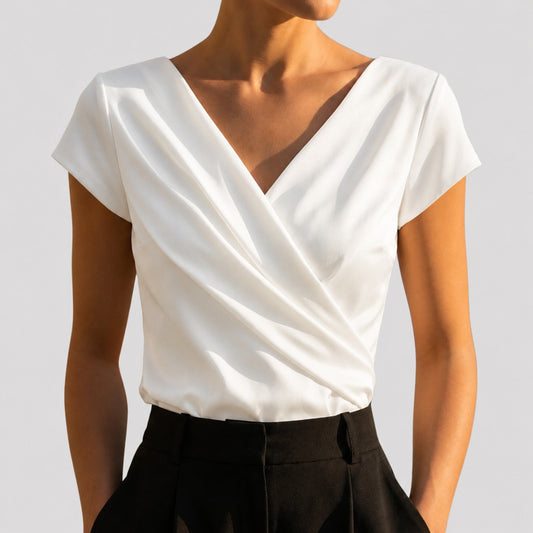 Dames Blouse Korte Mouw met Sluiting en V-hals Wit