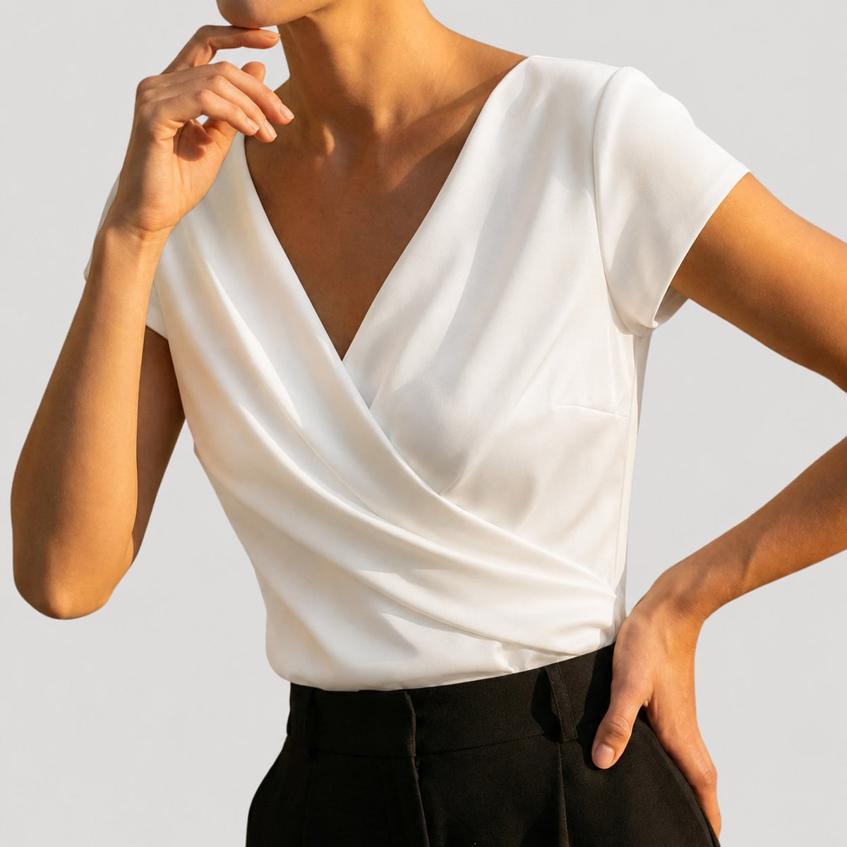 Dames Blouse Korte Mouw met Sluiting en V-hals