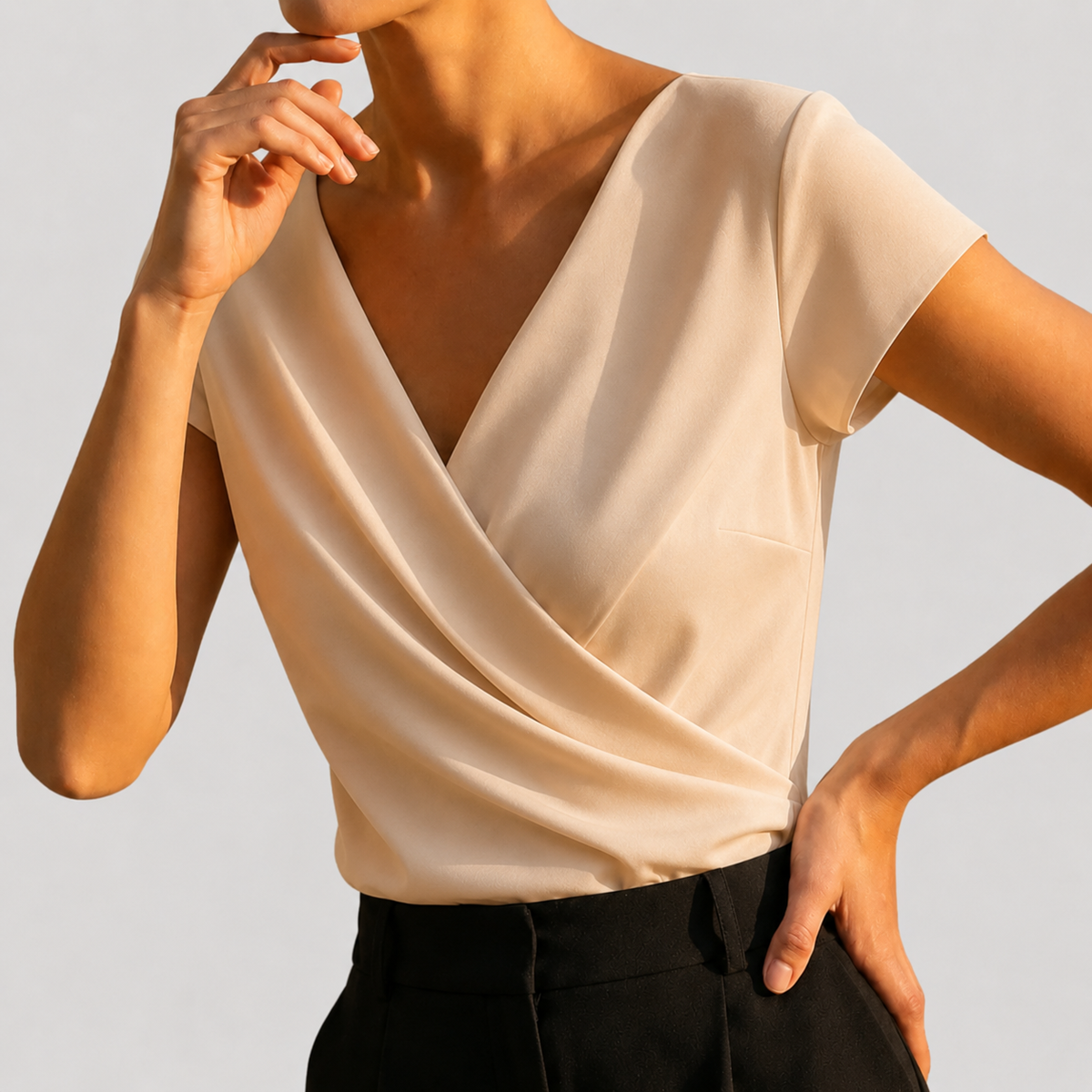 Dames Blouse Korte Mouw met Sluiting en V-hals