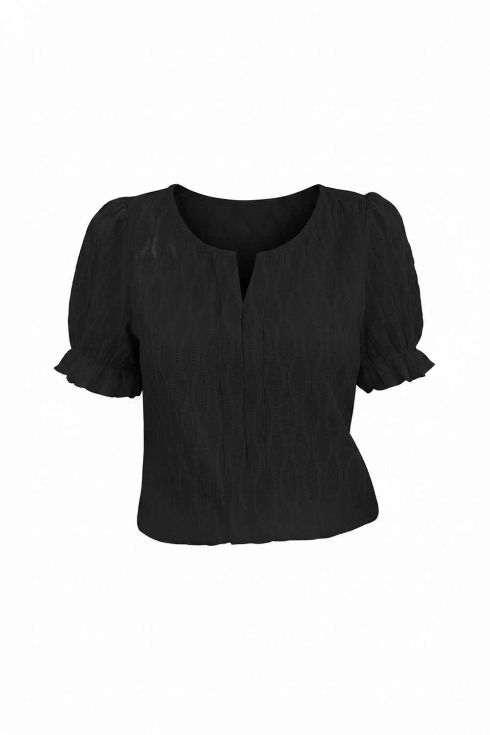 Dames Blouse Korte Mouw met Splitkraag en Pofmouwen