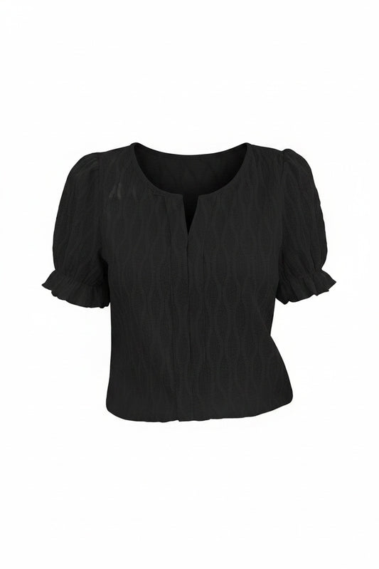 Dames Blouse Korte Mouw met Splitkraag en Pofmouwen