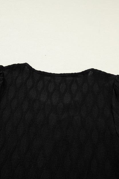 Dames Blouse Korte Mouw met Splitkraag en Pofmouwen