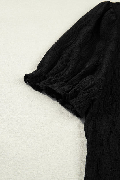 Dames Blouse Korte Mouw met Splitkraag en Pofmouwen