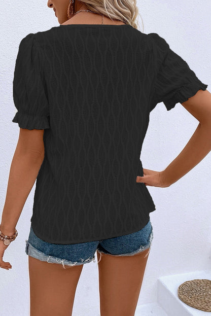 Dames Blouse Korte Mouw met Splitkraag en Pofmouwen