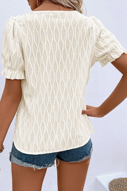 Dames Blouse Korte Mouw met Splitkraag en Pofmouwen
