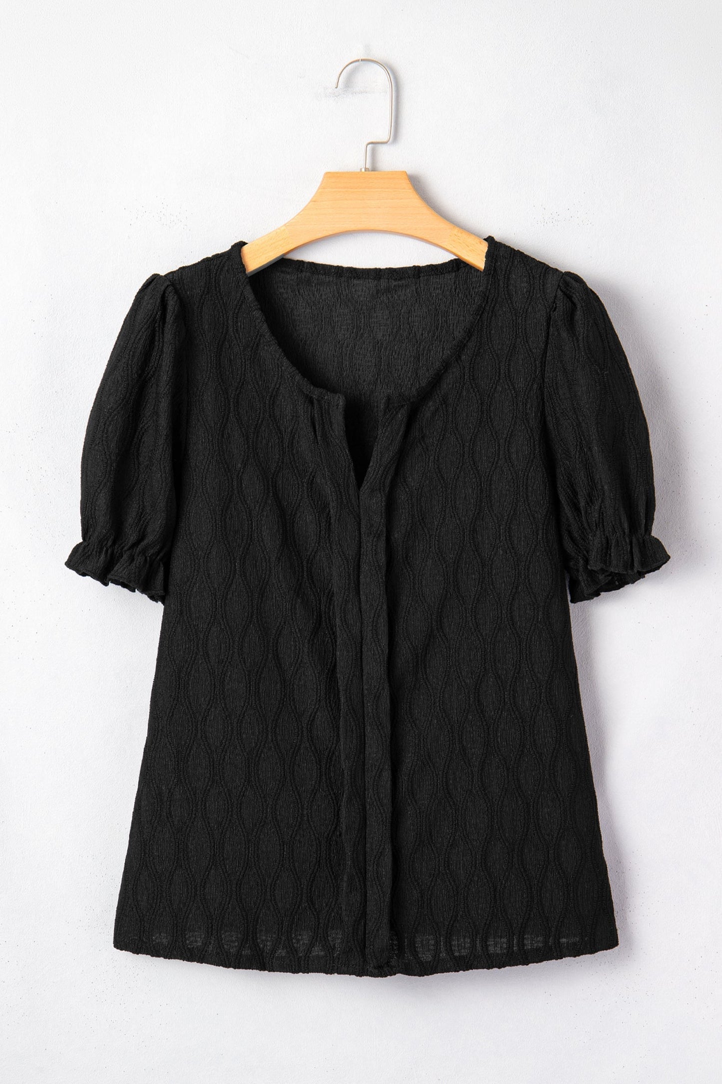 Dames Blouse Korte Mouw met Splitkraag en Pofmouwen