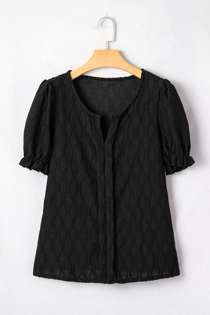 Dames Blouse Korte Mouw met Splitkraag en Pofmouwen