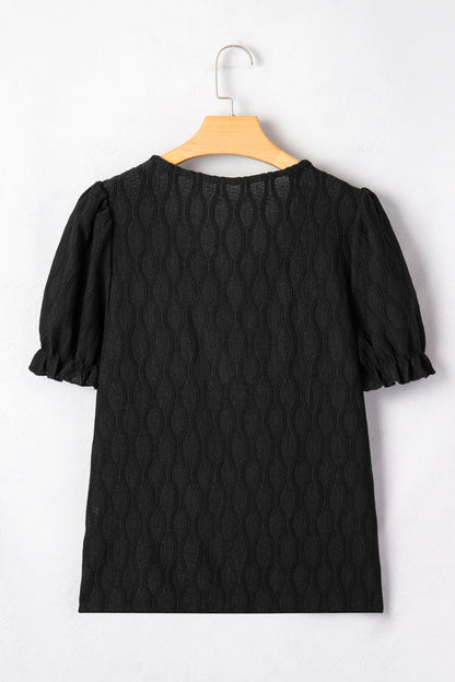 Dames Blouse Korte Mouw met Splitkraag en Pofmouwen