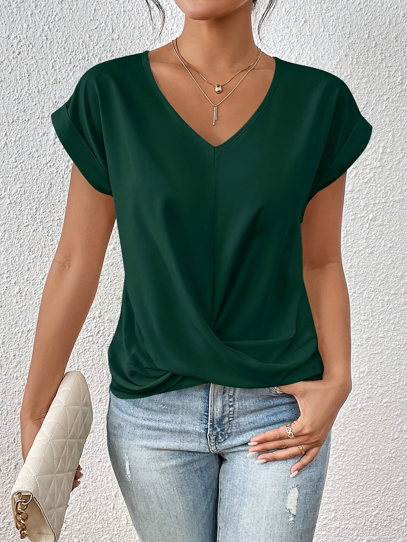 Dames Blouse Korte Mouw met V-hals en Crossover Detail Groen