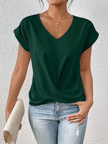 Dames Blouse Korte Mouw met V-hals en Crossover Detail Groen