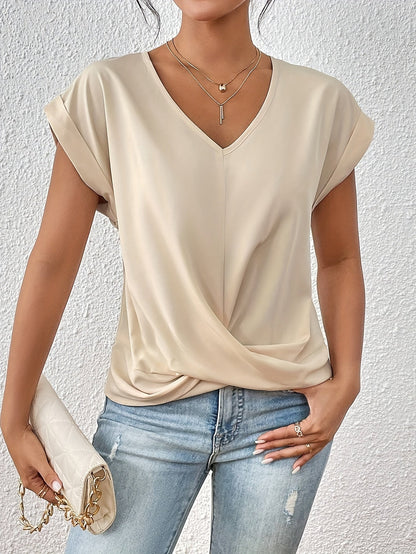 Dames Blouse Korte Mouw met V-hals en Crossover Detail Abrikoos