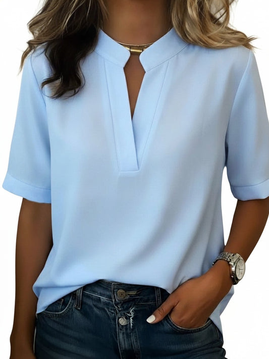 Dames Blouse Korte Mouw met V-hals en Relaxed Fit