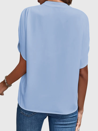 Dames Blouse Korte Mouw met V-hals en Split Mouwen