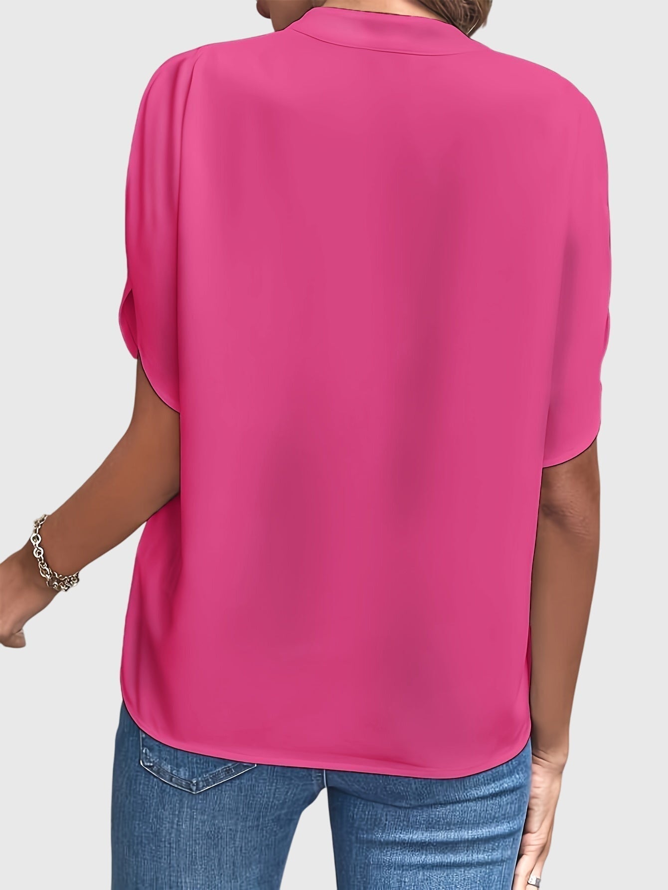 Dames Blouse Korte Mouw met V-hals en Split Mouwen
