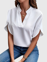 Dames Blouse Korte Mouw met V-hals en Split Mouwen