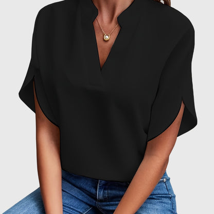 Dames Blouse Korte Mouw met V-hals en Split Mouwen