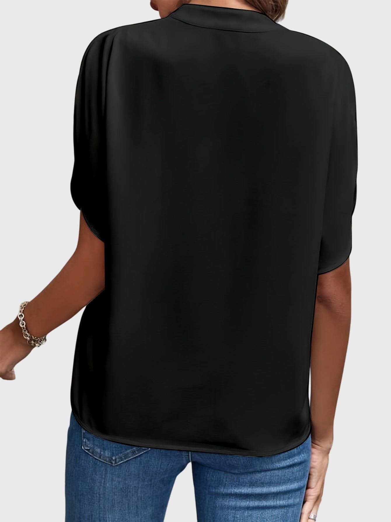 Dames Blouse Korte Mouw met V-hals en Split Mouwen