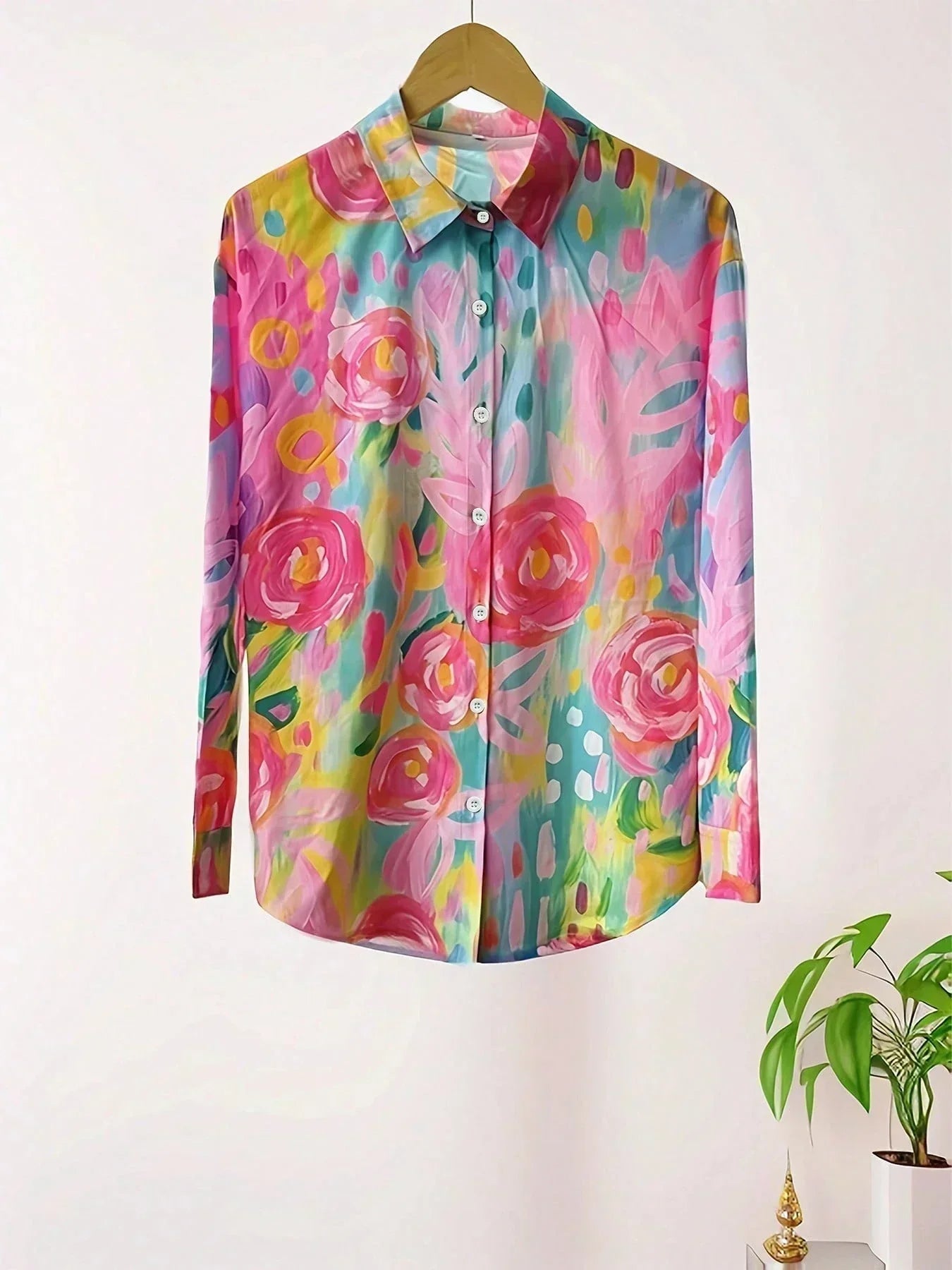 Dames Blouse Lange Mouw met Bloemenprint en Klassieke Kraag