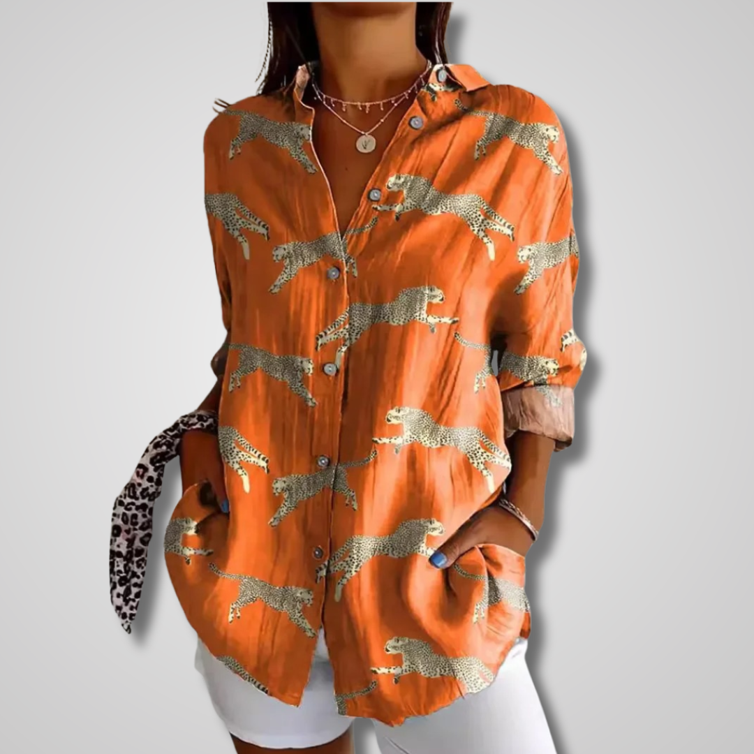 Dames Blouse Lange Mouw met Button-down Kraag en Losse Pasvorm Oranje