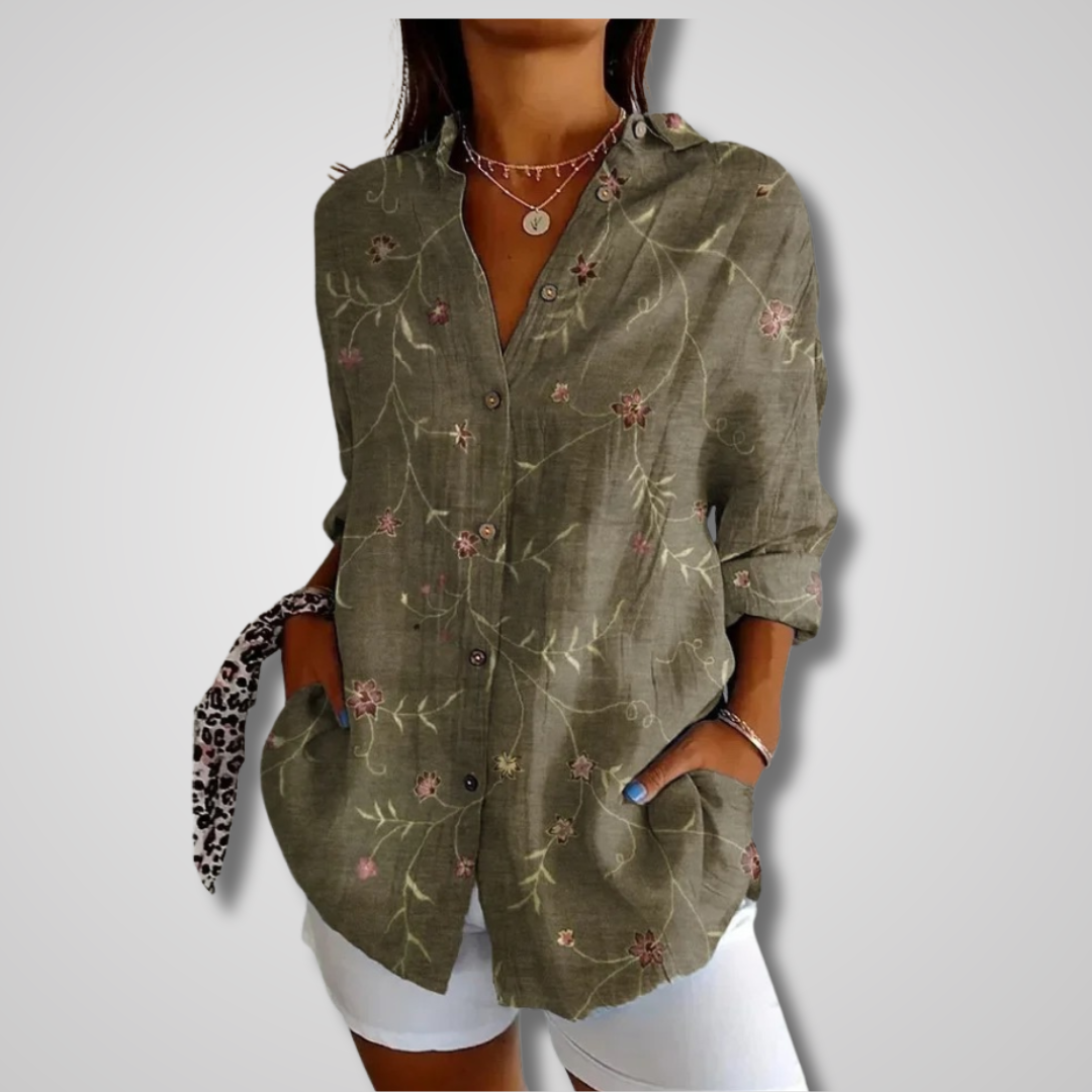 Dames Blouse Lange Mouw met Button-down Kraag en Losse Pasvorm