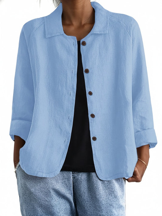 Dames Blouse Lange Mouw met Klassieke Kraag en Knoopsluiting
