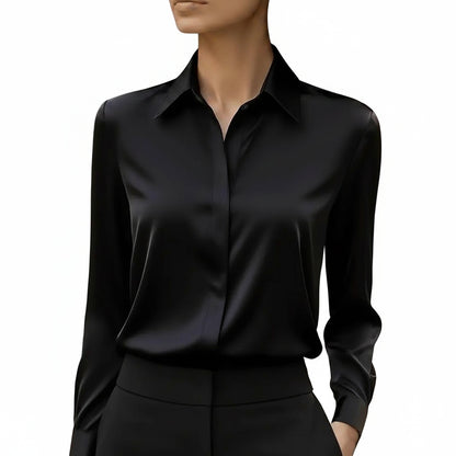 Dames Blouse Lange Mouw met Klassieke Kraag en Verborgen Knoopsluiting