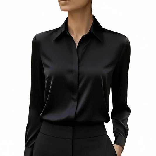 Dames Blouse Lange Mouw met Klassieke Kraag en Verborgen Knoopsluiting