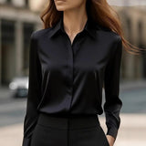 Dames Blouse Lange Mouw met Klassieke Kraag en Verborgen Knoopsluiting