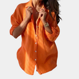 Dames Blouse Lange Mouw met Knoopsluiting en Losvallende Pasvorm