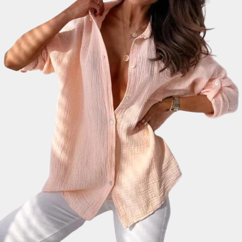 Dames Blouse Lange Mouw met Knoopsluiting en Losvallende Pasvorm Roze