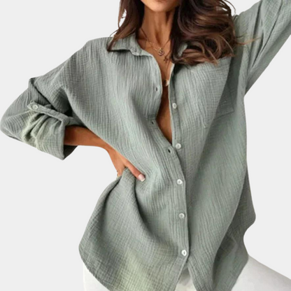 Dames Blouse Lange Mouw met Knoopsluiting en Losvallende Pasvorm