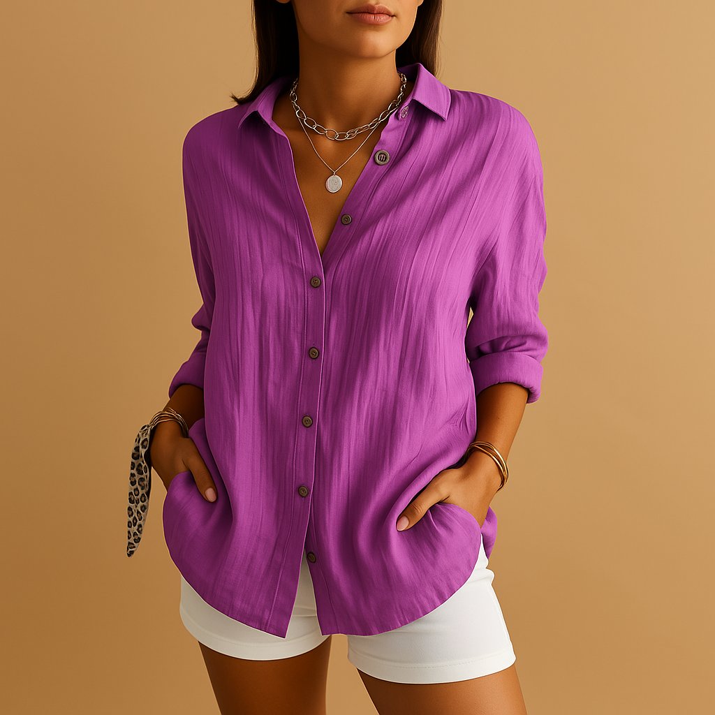 Dames Blouse Lange Mouw met Knoopsluiting en Oversized Fit Paars