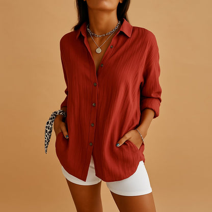 Dames Blouse Lange Mouw met Knoopsluiting en Oversized Fit Rood