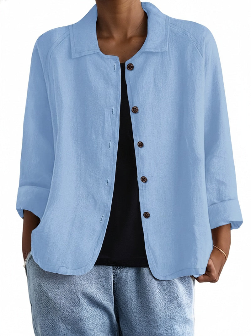 Dames Blouse Lange Mouw met Kraag en Knoopsluiting