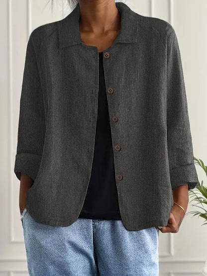 Dames Blouse Lange Mouw met Kraag en Knoopsluiting Donkergrijs