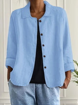 Dames Blouse Lange Mouw met Kraag en Knoopsluiting