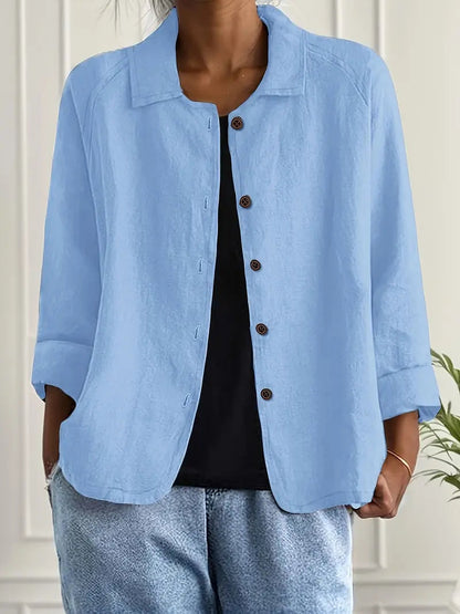 Dames Blouse Lange Mouw met Kraag en Knoopsluiting Lichtblauw