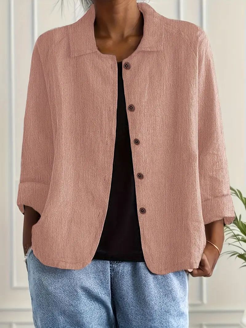 Dames Blouse Lange Mouw met Kraag en Knoopsluiting Roze