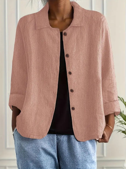 Dames Blouse Lange Mouw met Kraag en Knoopsluiting Roze