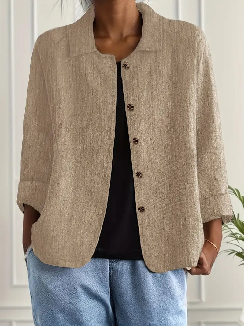 Dames Blouse Lange Mouw met Kraag en Knoopsluiting Khaki
