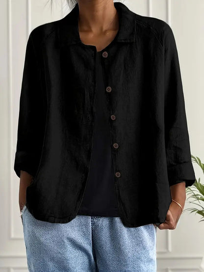 Dames Blouse Lange Mouw met Kraag en Knoopsluiting Zwart