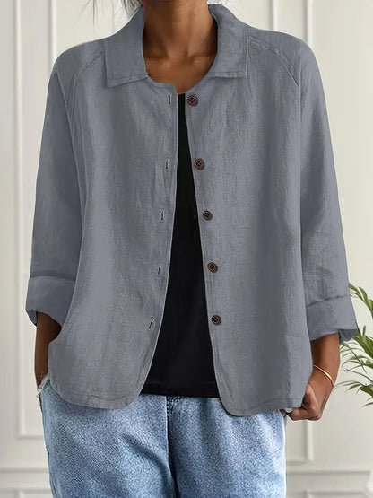 Dames Blouse Lange Mouw met Kraag en Knoopsluiting Lichtgrijs
