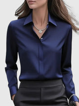 Dames Blouse Lange Mouw met Kraag en Verborgen Knoopsluiting