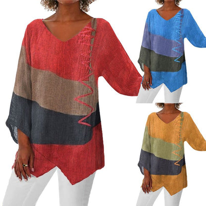 Dames Blouse Lange Mouw met V-hals en Asymmetrische Zoom