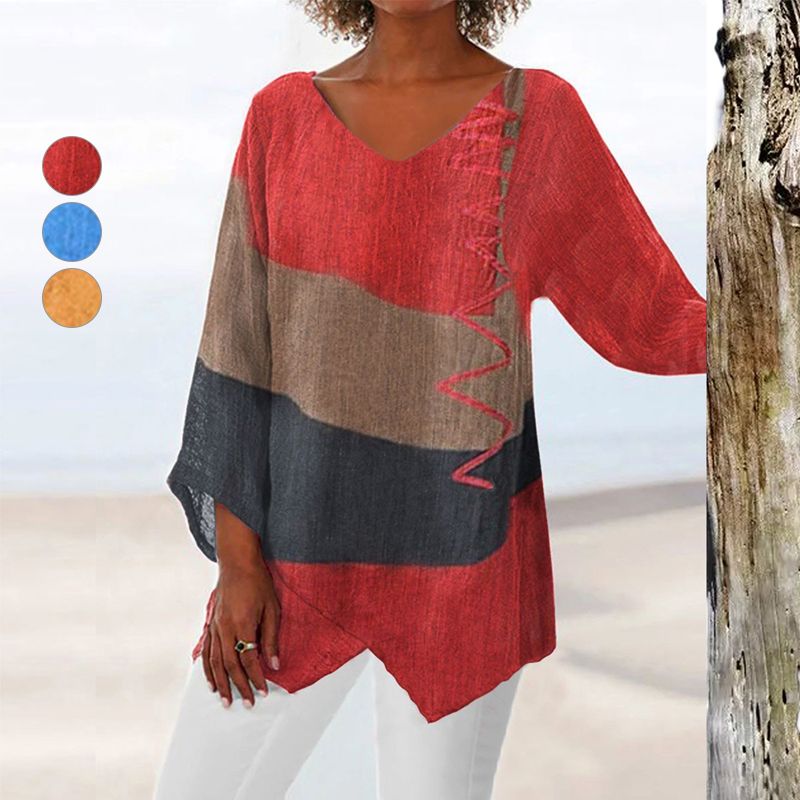 Dames Blouse Lange Mouw met V-hals en Asymmetrische Zoom