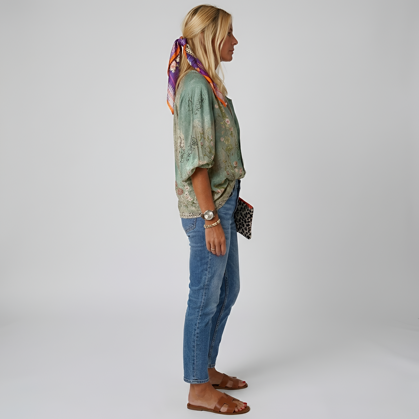 Dames Blouse Lange Mouw met V-hals en Bloemenprint